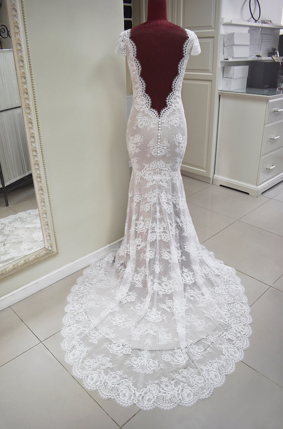 Cap Sleeve Wedding Dress, Lace Wedding Dress With Short Sleeves, Simple  Wedding Dress, Open Back Wedding Dress, Elopement Dress 