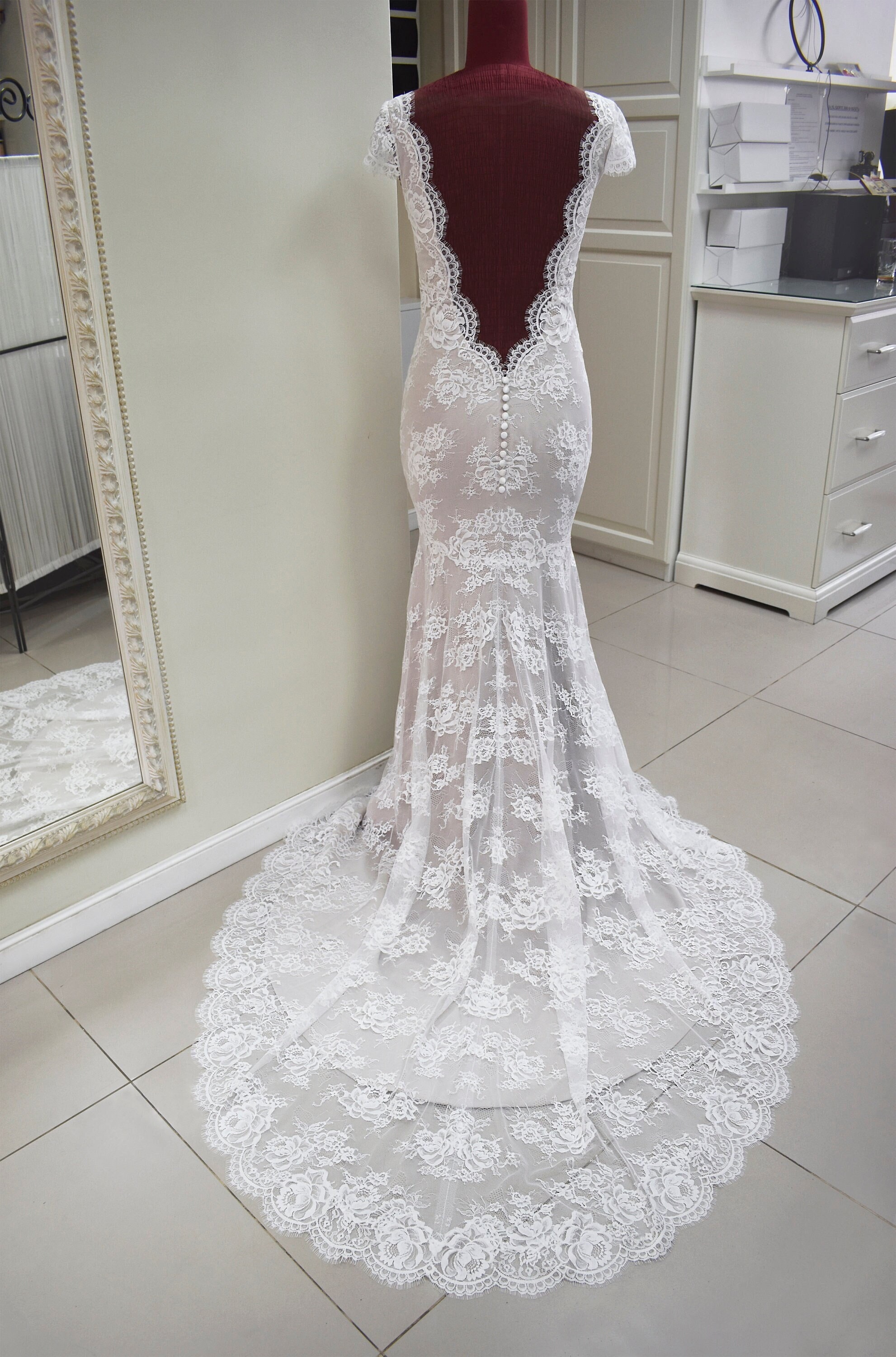 Cap Sleeve Wedding Dress Lace Wedding Dress With Short Sleeves Simple Wedding Dress Open Back Wedding Dress Elopement Dress Etsy