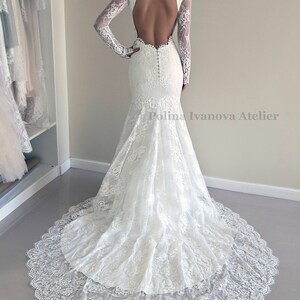 Backless Wedding Dress, Lace Wedding Dress, Sexy Wedding Dress, Open Back Wedding Dress, Wedding Dress with Long Sleeves image 2