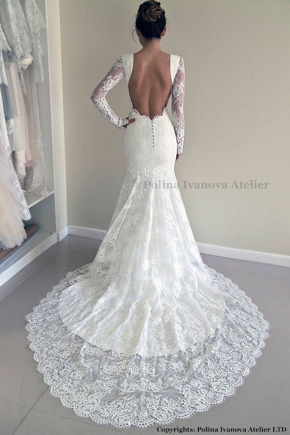 Lace Wedding Dress, Long Sleeve Wedding Dress, Mermaid Wedding Dress, Open  Back Lace Dress, Backless Wedding Dress, Lace Wedding Gown - Etsy