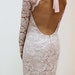 Champagne Lace Dress with Keyhole Back, Custom Made Wedding Dress, V neck LAce Dress with Sleeves 