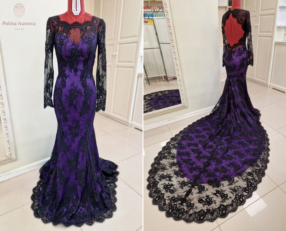 Buy Black and Purple Wedding Dress With Cape , Black Wedding Dress With  Cape, Bridal Cape , Gothic Wedding Dress, Illusion Back Wedding Dress  Online in India - Etsy