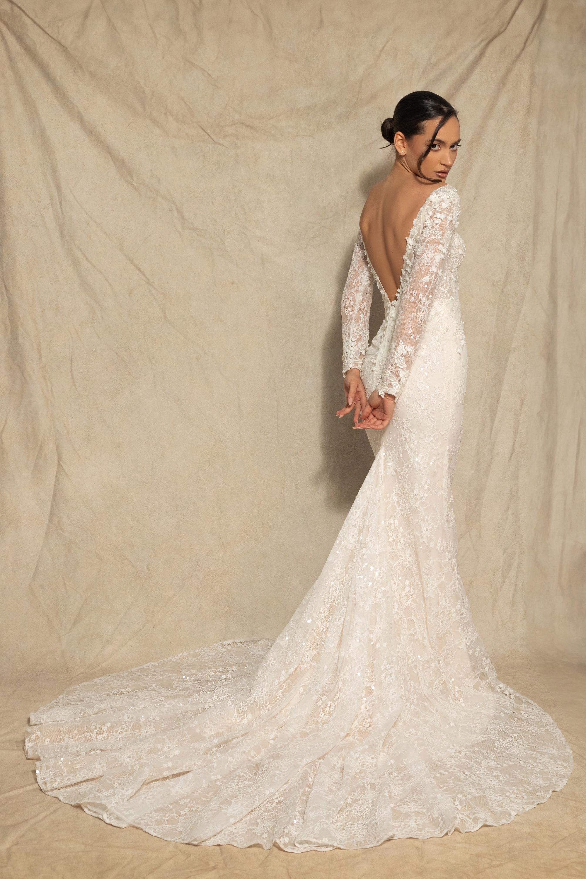 chinese dress ladies Long Sleeve Lace Applique Wedding Dresses Vintage Mermaid Wedding Dress AWD1255 main image 1