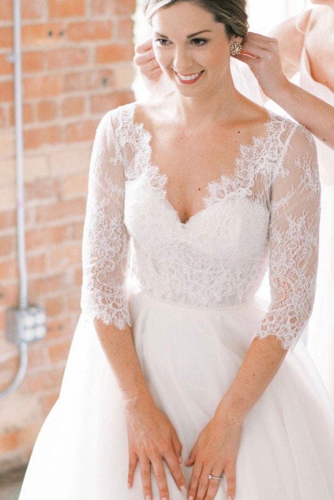 Crop Top Wedding Dress, Long Sleeve Lace Two Piece Wedding Dress, Wedding  Dress, Bridal Separate Keira 