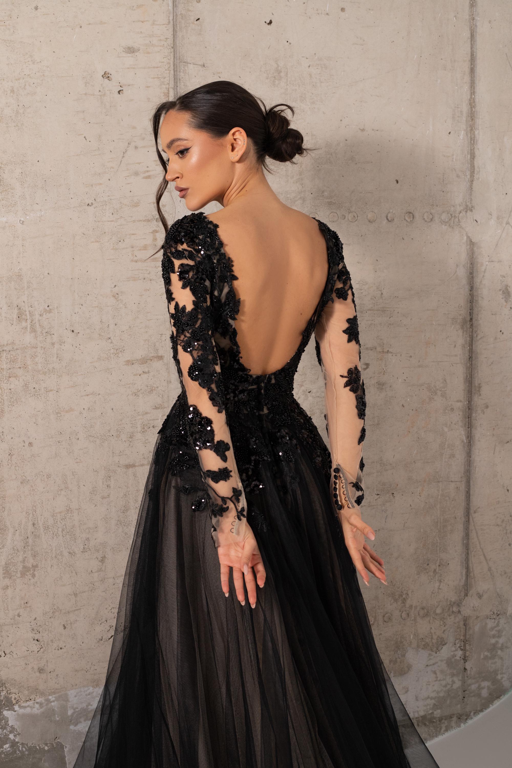 Black Wedding Dress, Black Sparkly Beaded Wedding Dress With A-line Silhouette Long Sleeves and Open Back, Gothic Wedding Dress | ESTELLA - Etsy Black Wedding Dress, Black Sparkly Beaded Wedding Dress With A-line Silhouette Long Sleeves and Open Back, Gothic Wedding Dress | ESTELLA - Etsy