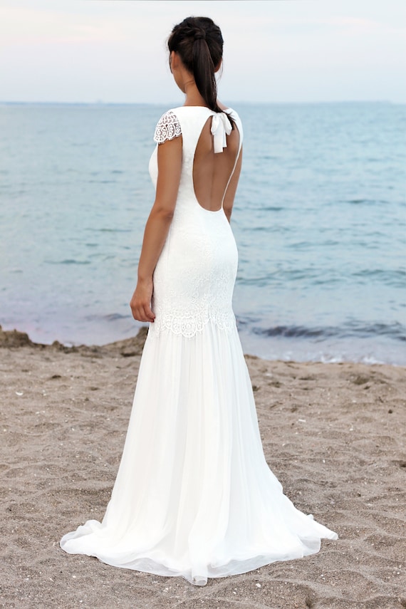 wedding dresses backless beach Simply Stunning Custom Made Open Back Beach Wedding Dress