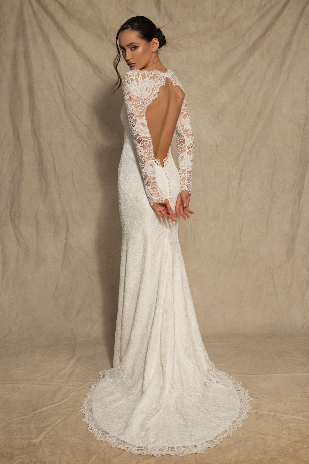 navy blue dress for baby girl Black Sweetheart Long Sleeves Lace Backless Wedding Dresses WD673 US18 / As Picture main image 0