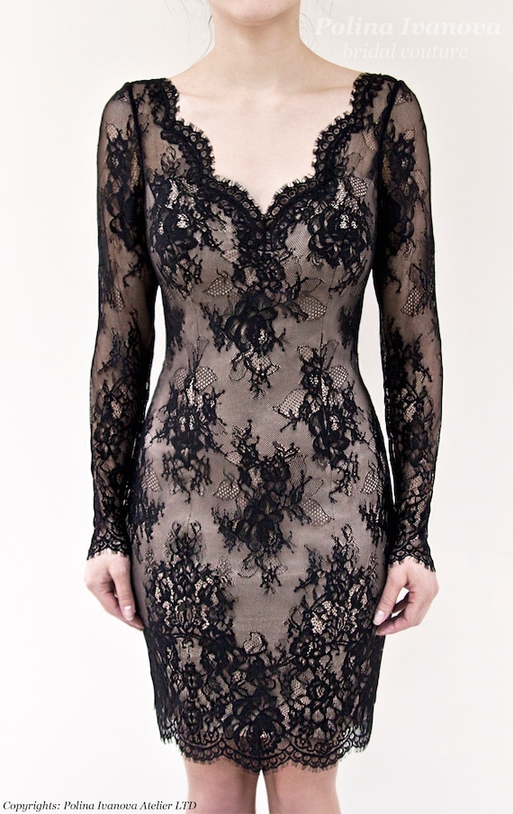 Black lace short dress hot sale