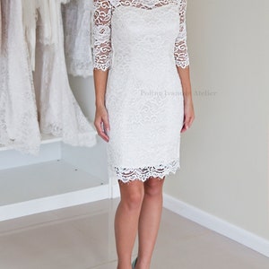 Short Wedding Dress With Sleeves Reception Dress French Lace Wedding ...