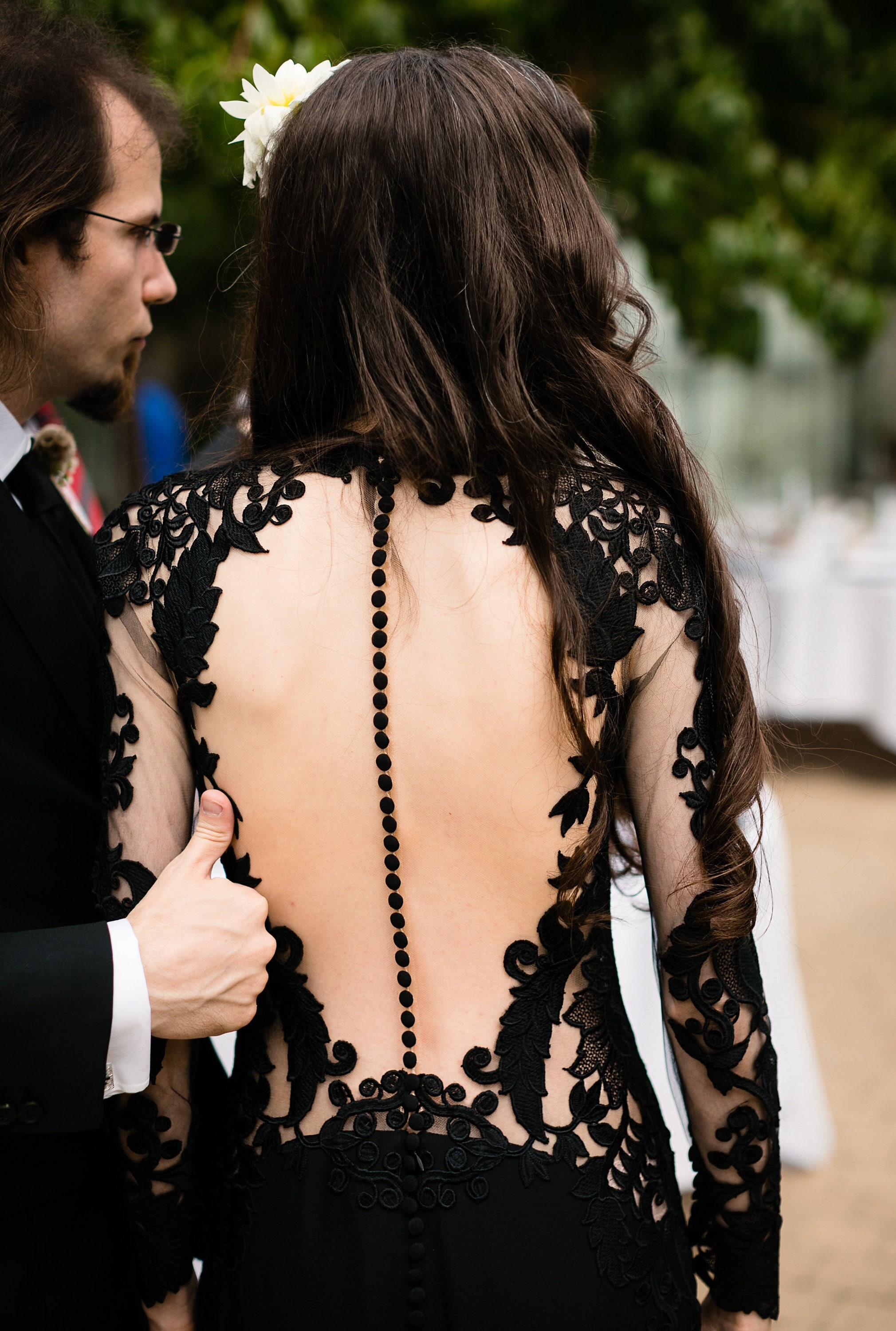 Floral Lace Black Wedding Dress With Deep V-back, Black Lace Bridal Dress  Long Sleeves Plus Size Botanical Floral Wedding Dress Rosaleen -  Canada