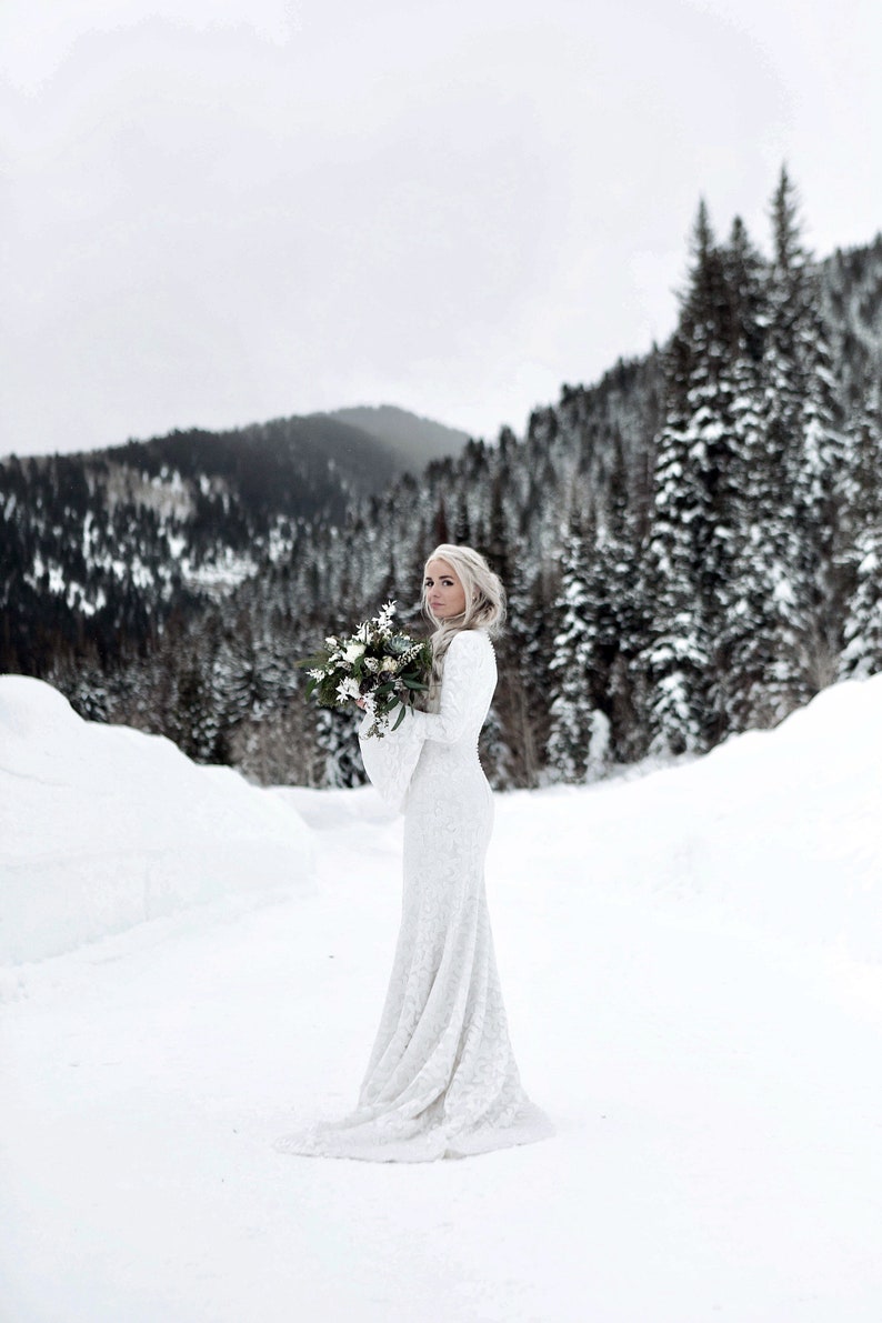 Winter Wedding Dress, Turtle Wedding Dress, Modest Wedding Dress, Lace Wedding Dress, Long Sleeve Wedding Dress image 3