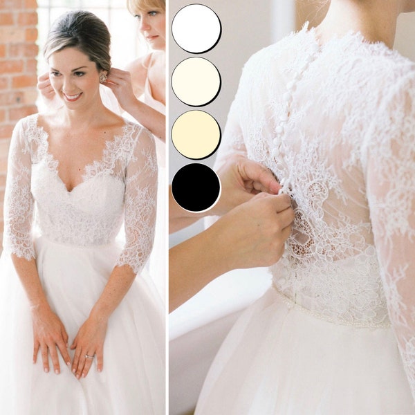 Kanten bruiloftsbolero, bruidsbolero, kanten topper, kanten bedekking, kanten jasje, bruiloftsbolero