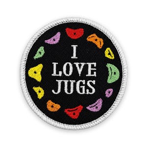 I Love Jugs Climbing Patch: Sew-On, Iron-On, or Velcro
