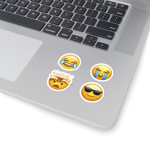 Emoji Sticker Pack (4pcs) - Funny Vinyl Stickers - Kiss-Cut Glossy Decals for Laptop, Journal, Phone, Scrapbook & Decor
