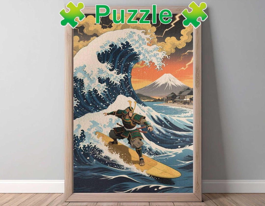 Samurai Surfing the Great Wave Puzzle | Japanese Ukiyo-e Art | Mount ...