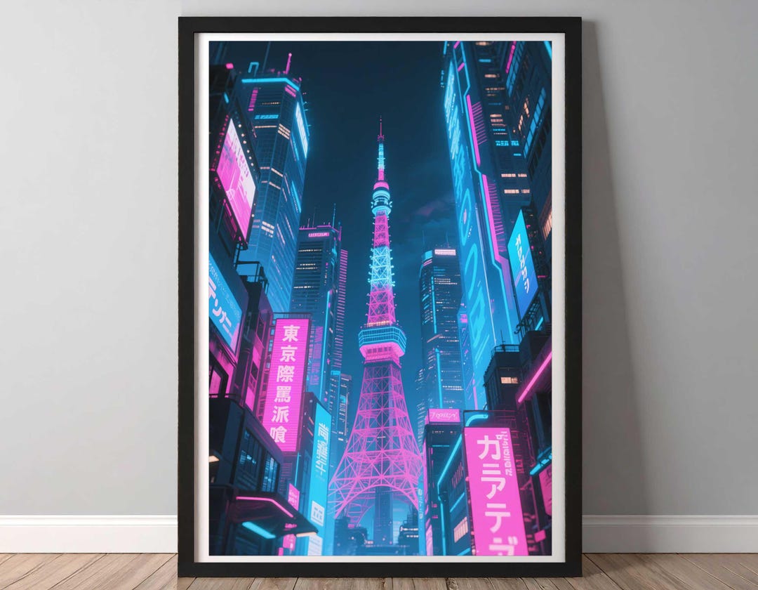 Cyberpunk Tokyo Tower Poster | Neon Cityscape Wall Art | Futuristic ...