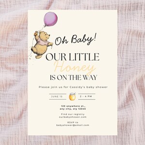 Winnie the Pooh Baby Shower Invitation Girl – Winnie the pooh baby shower invitations instant download - Canva Template - Digital Download