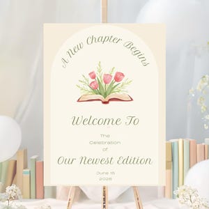 A New Chapter Begins Baby Shower, A New Chapter Begins Sign, Baby Shower Welcome Sign Template