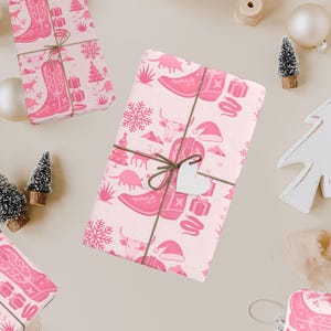 Cowgirl Wrapping Paper, Western Wrapping Paper, Pink Christmas Gift Wrap, Cowgirl Boots Wrapping Paper for Christmas