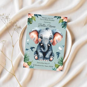 Elefant-Babyparty-Einladung, Baby-Elefant-Babyparty-Einladung, Babyparty-Einladung, Umschläge eingeschlossen