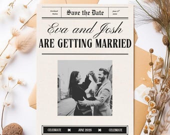 Newspaper Save the Date, Save the Date Newspaper Template, Save the Date Template, Customizable save the date