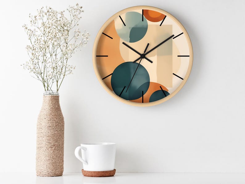 Orologio MCM, orologio da parete moderno di metà secolo / orologio astratto MCM da 10 pollici / decorazione da parete geometrica retrò / complemento d'arredo minimalista / orologio da parete boho immagine 7