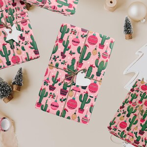 Western Wrapping Paper, Cowgirl Wrapping Paper, Pink Christmas Gift Wrap, Cowgirl Cactus Wrapping Paper for Christmas