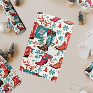 Cowgirl Wrapping Paper, Western Wrapping Paper, Western Christmas Gift Wrap, Cowgirl Boots Wrapping Paper for Christmas