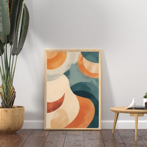 MCM Wall Art, Modern Abstract Wall Art, MCM Wall Art Poster with Wooden Frame, Boho Wall Decor, Minimalist Aesthetic, Contemporary Decor