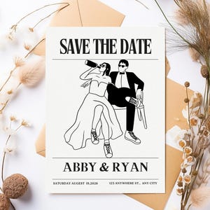 Newspaper Save the Date, Save the Date Template, Vintage News Paper Save the Date, Newspaper wedding invitation