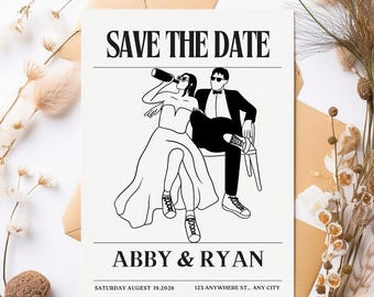 Newspaper Save the Date, Save the Date Template, Vintage News Paper Save the Date, Newspaper wedding invitation