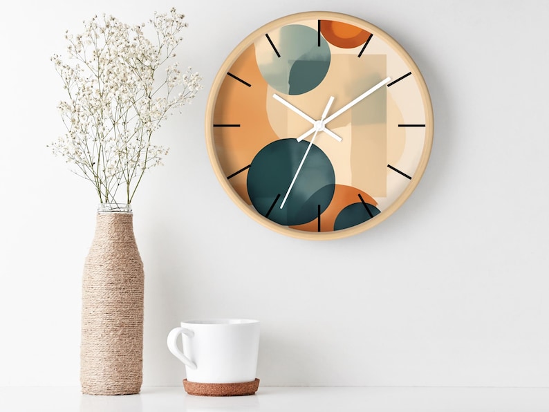 Orologio MCM, orologio da parete moderno di metà secolo / orologio astratto MCM da 10 pollici / decorazione da parete geometrica retrò / complemento d'arredo minimalista / orologio da parete boho immagine 8