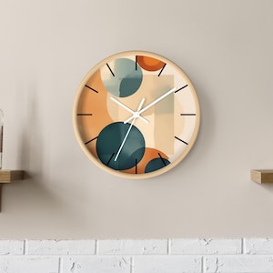 Orologio MCM, orologio da parete moderno di metà secolo / orologio astratto MCM da 10 pollici / decorazione da parete geometrica retrò / complemento d'arredo minimalista / orologio da parete boho immagine 2