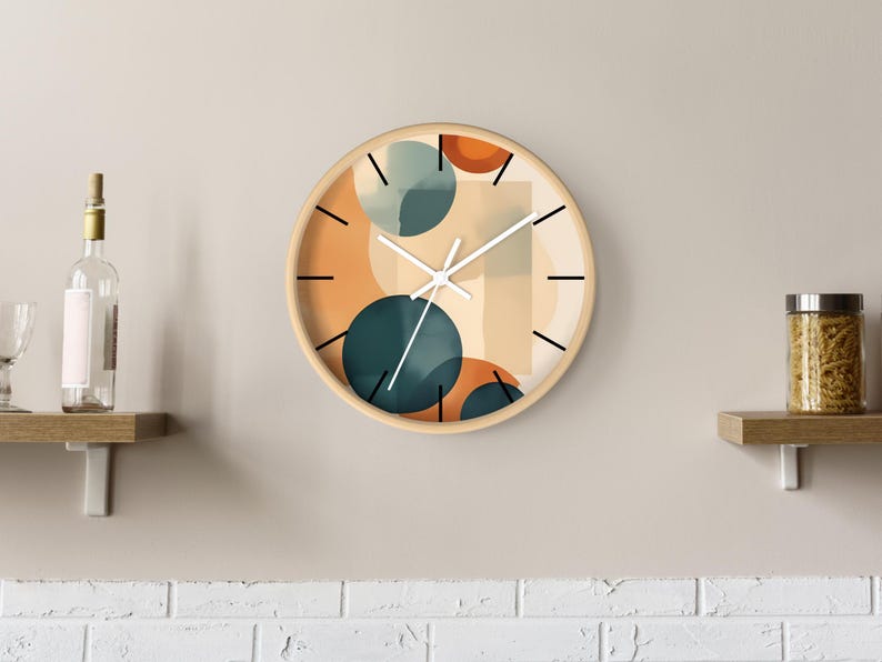 Orologio MCM, orologio da parete moderno di metà secolo / orologio astratto MCM da 10 pollici / decorazione da parete geometrica retrò / complemento d'arredo minimalista / orologio da parete boho immagine 2