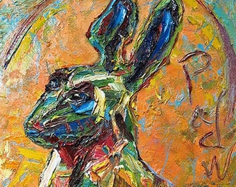 3 Feet Tall - Original Oil Painting on Stretched Canvas of 36 by 24 by 3/4 in / impressionism rabbit animal art gallery wild expressionism