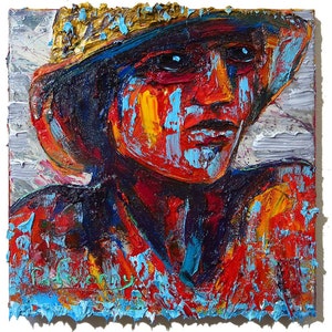 Original Oil Painting on Gallery Wrapped Stretched Canvas of 12 by 12 by 3/4 in. / expressionism portrait nyc artist realism pop art face