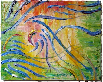 Oryginalny obraz olejny na płótnie naciągniętym na ramę galerii o wymiarach 16 na 20 na 3/4 cala/ abstrakcyjny nowojorski realizm galeria pop-artu NYC David Padworny