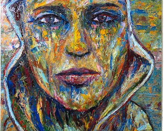 SOLD -Original Oil Painting on Cardboard of 30.5 by 27.25 by 3/4 in./ expressionism portrait gallery acrylic face art impasto David Padworny