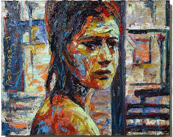 SOLD -Original Oil Painting on Gallery wrapped stretched canvas of 16 by 20 by 3/4 in. / expressionism face portrait contemporary modern NYC