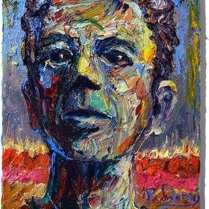 Original Oil Painting on Gallery Wrapped Stretched Canvas of 14 by 11 by 3/4 in./expressionism male face artist realism pop art portrait nyc