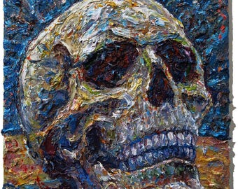 Original Oil Painting on Gallery Wrapped Stretched Canvas of 20 by 16 by 3/4 in./ abstract nyc realism pop art gallery impressionism skull