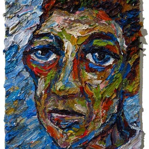 Original Oil Painting on Gallery Wrapped Stretched Canvas of 14 by 11 by 3/4 in./ expressionism face artist realism padworny gallery NYC art