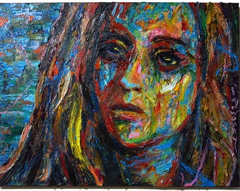 Original Oil Painting on Gallery warped stretched canvas of 18 by 24 by 3/4 in./expressionism face gallery portrait contemporary modern arts