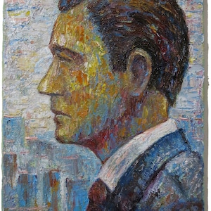 Original Oil Painting on Gallery Wrapped Stretched Canvas of 16 by 12 by 3/4 in./ expressionism artist realism man face gallery NYC portrait