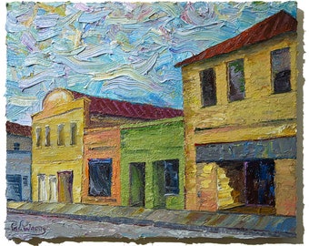 Original Oil Painting on Gallery Wrapped Stretched Canvas of 16 by 20 by 3/4 in. / western abstract old building pop folk store vintage nyc