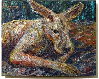 Original Oil Painting on Gallery Wrapped Stretched Canvas of 20 by 16 by 3/4 in./ modern animal wild kangaroo abstract gallery nyc art deco