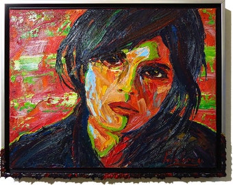 Framed Original Oil Painting on Gallery Wrapped Stretched Canvas of 16 by 20 by 3/4 in./expressionism abstract face portrait female Padworny