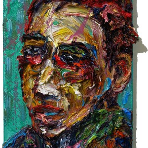 Original Oil Painting on Gallery Wrapped Stretched Canvas of 12 by 9 by 3/4 in./ expressionism male face artist realism pop art portrait nyc