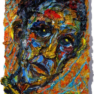 Original Oil Painting on Gallery Wrapped Stretched Canvas of 9 by 12 by 3/4 in./ expressionism male face artist realism pop art portrait nyc