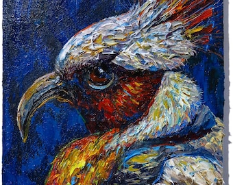 Original Oil Painting on Gallery Wrapped Stretched Canvas of 16 by 12 by 3/4 in/ impressionism bird artist realism feather beak art detailed